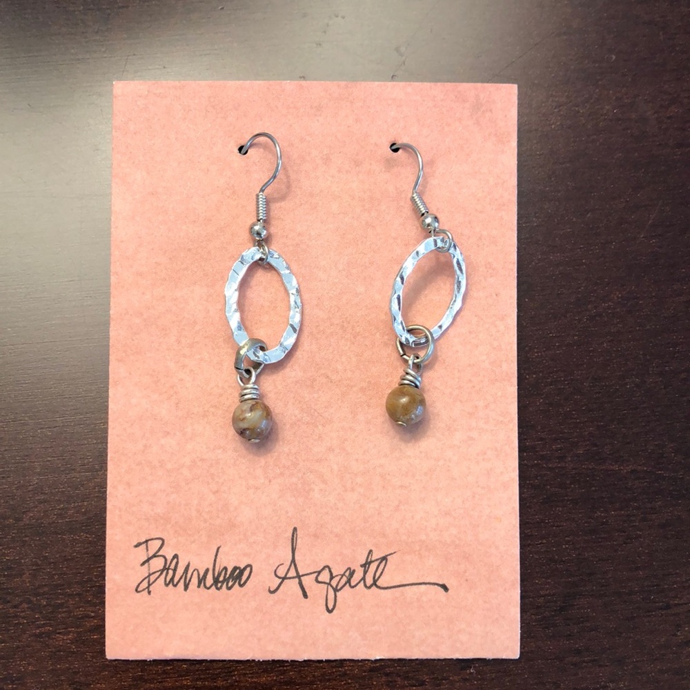 Bamboo Agate Earrings with Hammered Metals